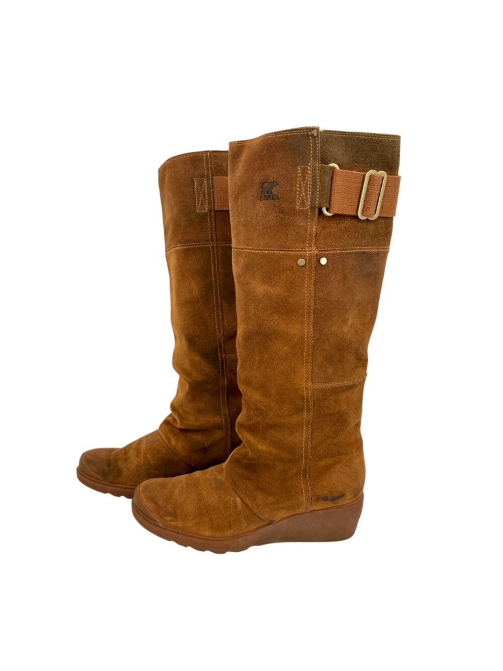 Sorel Toronto Elk Suede Tall Wedge Boot Rustic Boho Chic Chestnut Brown Size 9.5